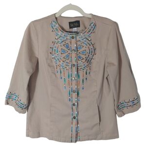Bob Mackie wearable art embroidered native dreamcatcher blazer jacket top Small